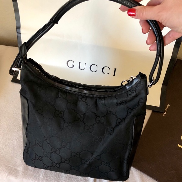 Gucci Handbags - GUCCI Black GG Monogram Canvas Shoulder Bag Auth
